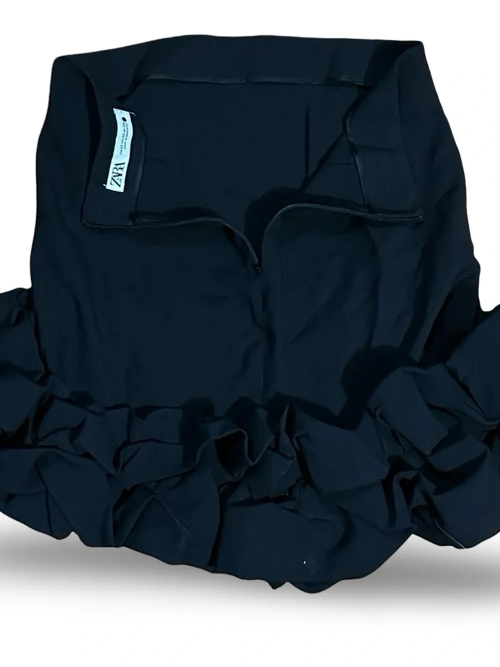 ZARA Black‎ Structured Mini Skirt with Voluminous Ruffle Hem - XS